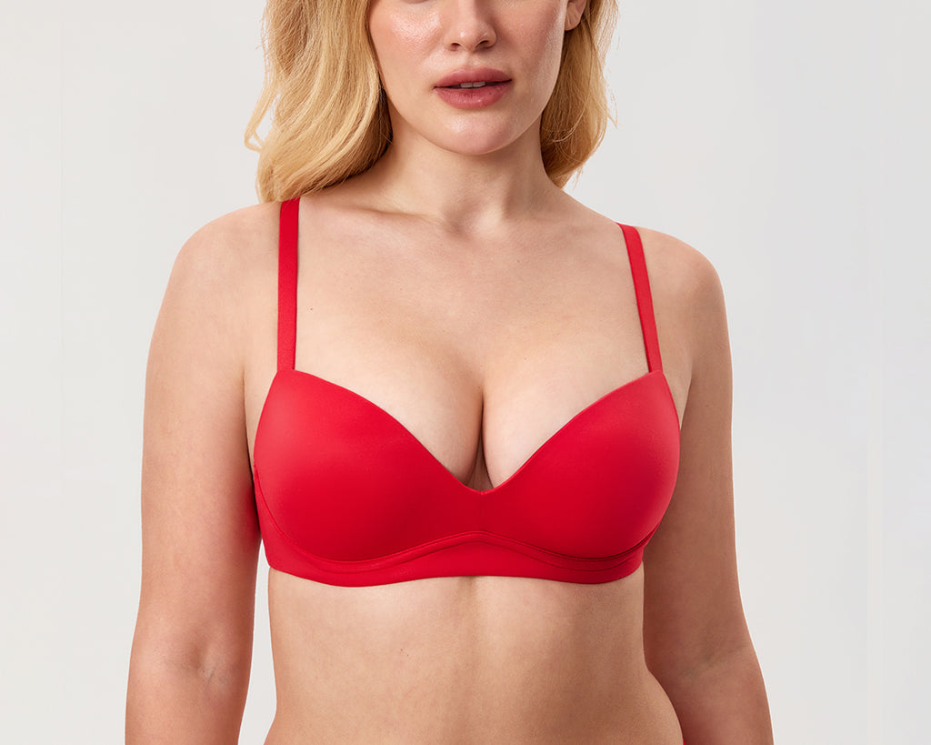 Women's Everyday Wireless Push Up Bra Deep Red