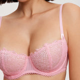 Women's Lace Balconette Underwire Bra Peach Pink @model_info:ES3