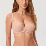 Women's Eyelash Lace Balconette Bra Blush Beige @model_info:ESA1