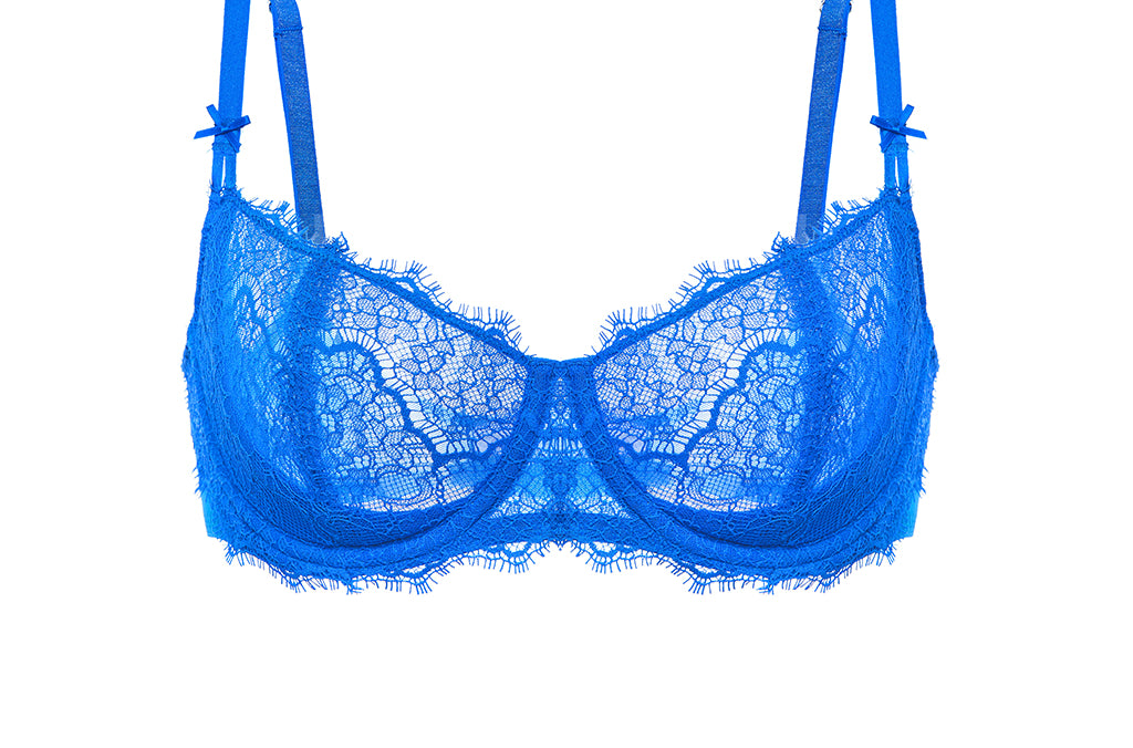 Women's Eyelash Lace Balconette Bra Sky Blue