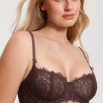 Women's Eyelash Lace Balconette Bra Hazelnut