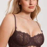 Women's Eyelash Lace Balconette Bra Hazelnut