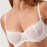 Women's Eyelash Lace Balconette Bra Coconut White @model_info:ESA3