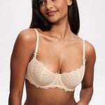 Women's Eyelash Lace Balconette Bra Beige