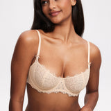 Women's Eyelash Lace Balconette Bra Beige