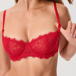 Women's Eyelash Lace Balconette Bra Lipstick Red @model_info:ESA3