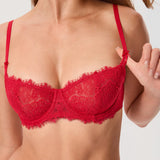 Women's Eyelash Lace Balconette Bra Lipstick Red @model_info:ESA3