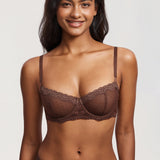 Women's Sexy Mesh Lace Balconette Bra Hazelnut
