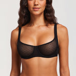 Women's Sexy Mesh Underwire Balconette Bra Black