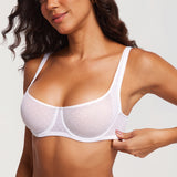 Women's Sexy Mesh Underwire Balconette Bra White