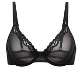 Women's Cosnufy® Mesh Sheer Demi Underwire Unlined Balconette Bra With Lace Trim White