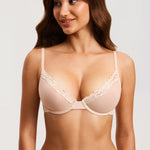 Women's Cosnufy® Mesh Sheer Demi Underwire Unlined Balconette Bra With Lace Trim White