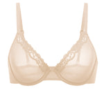 Women's Cosnufy® Mesh Sheer Demi Underwire Unlined Balconette Bra With Lace Trim White