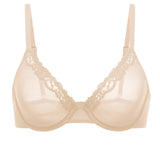 Women's Cosnufy® Mesh Sheer Demi Underwire Unlined Balconette Bra With Lace Trim White