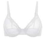 Women's Cosnufy® Mesh Sheer Demi Underwire Unlined Balconette Bra With Lace Trim White