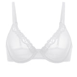 Women's Cosnufy® Mesh Sheer Demi Underwire Unlined Balconette Bra With Lace Trim White