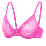 Women's Cosnufy® Mesh Sheer Demi Underwire Unlined Balconette Bra With Lace Trim White