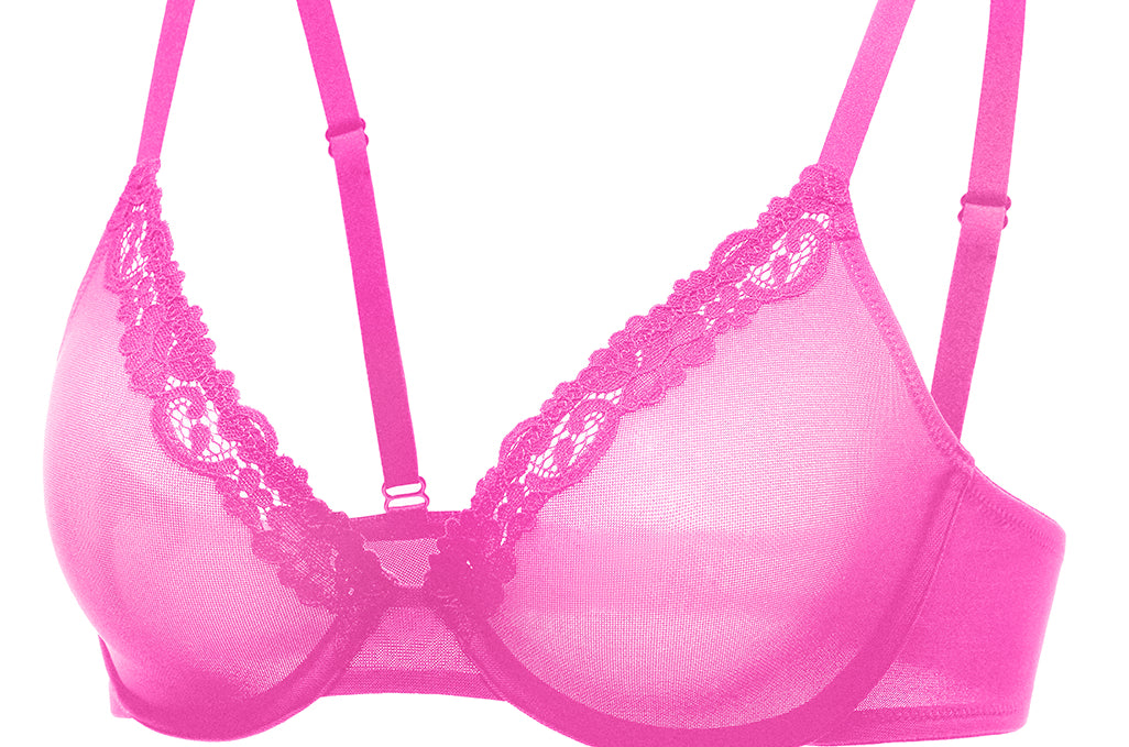 Women's Cosnufy® Mesh Sheer Demi Underwire Unlined Balconette Bra With Lace Trim White