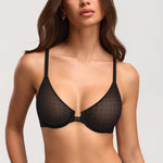 Women's Sexy Mesh Dotted Front Closure Bra Black