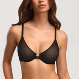 Women's Sexy Mesh Dotted Front Closure Bra Black