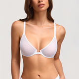 Women's Sexy Mesh Dotted Front Closure Bra White