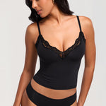 Women's Lace V Neck Double Lined Camisole Top Black