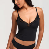 Women's Lace V Neck Double Lined Camisole Top Black