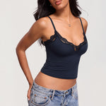 Women's Lace V Neck Double Lined Camisole Top True Navy