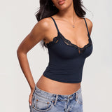 Women's Lace V Neck Double Lined Camisole Top True Navy