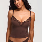 Women's Lace V Neck Double Lined Camisole Top Hazelnut