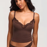 Women's Lace V Neck Double Lined Camisole Top Hazelnut