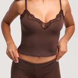 Women's Lace V Neck Double Lined Camisole Top Hazelnut