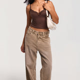 Women's Lace V Neck Double Lined Camisole Top Hazelnut