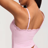 Women's Lace V Neck Double Lined Camisole Top Sweet Pink