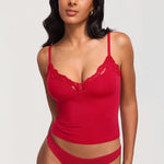Women's Lace V Neck Double Lined Camisole Top Lipstick Red