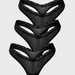 Women's V-waisted Lace Thongs 3 Pack Black 3pack