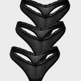 Women's V-waisted Lace Thongs 3 Pack Black 3pack