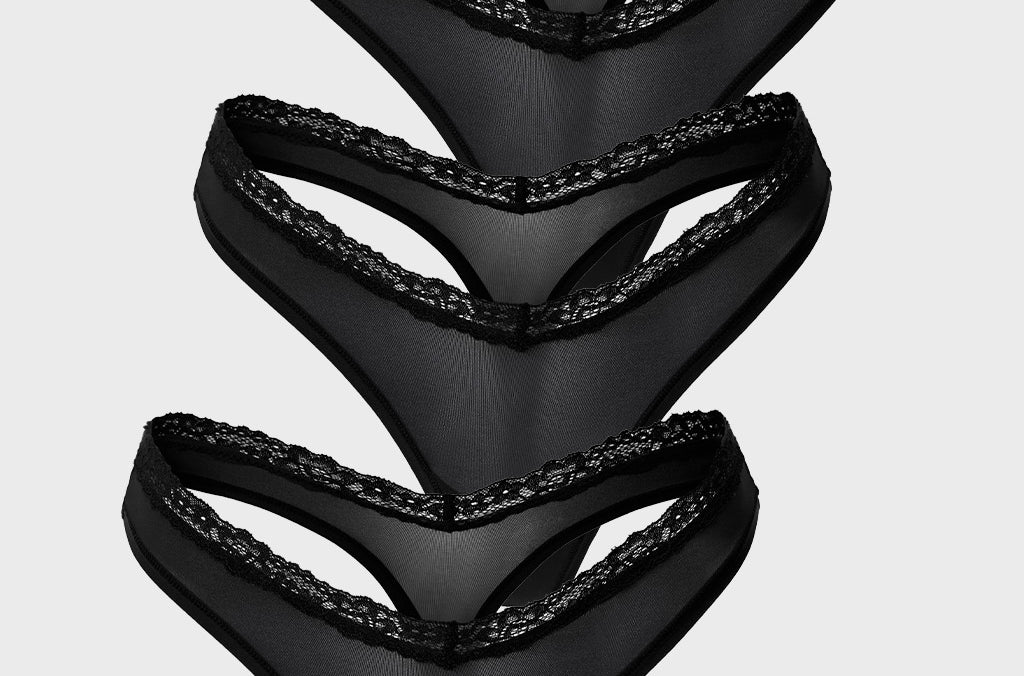 Women's V-waisted Lace Thongs 3 Pack Black 3pack