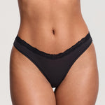 Women's V-waisted Lace Thongs 3 Pack Black 3pack