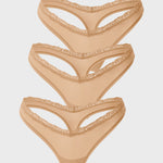Women's V-waisted Lace Thongs 3 Pack Warm Beige (3pack)