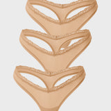 Women's V-waisted Lace Thongs 3 Pack Warm Beige (3pack)