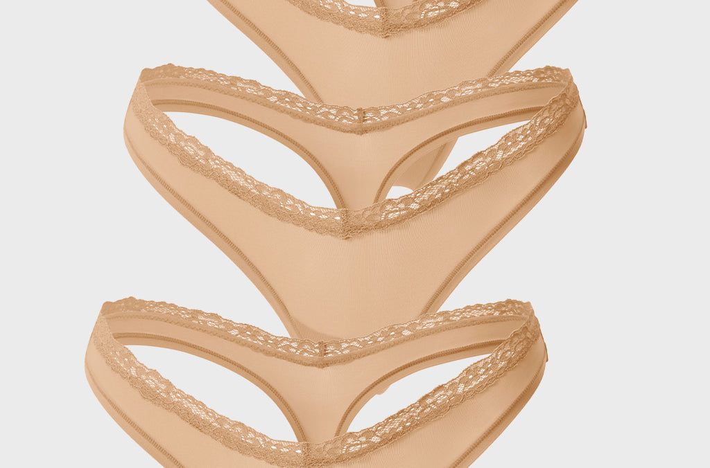 Women's V-waisted Lace Thongs 3 Pack Warm Beige (3pack)