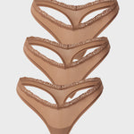 Women's V-waisted Lace Thongs 3 Pack Gravel (3pack)