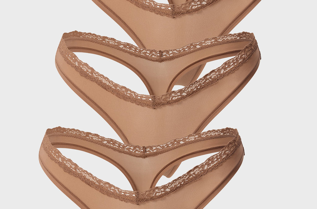 Women's V-waisted Lace Thongs 3 Pack Gravel (3pack)