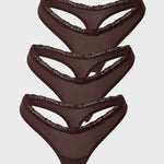 Women's V-waisted Lace Thongs 3 Pack Hazelnut (3pack)