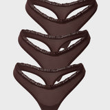 Women's V-waisted Lace Thongs 3 Pack Hazelnut (3pack)