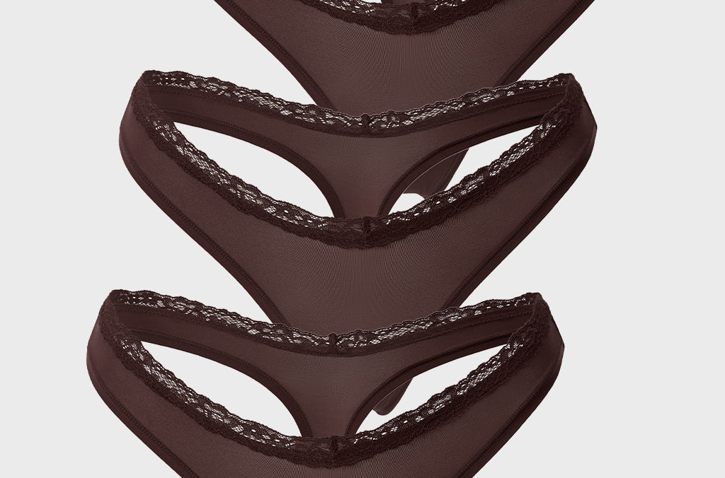 Women's V-waisted Lace Thongs 3 Pack Hazelnut (3pack)