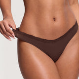 Women's V-waisted Lace Thongs 3 Pack Hazelnut (3pack)