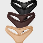 Women's V-waisted Lace Thongs 3 Pack Basic 07 (3pack)