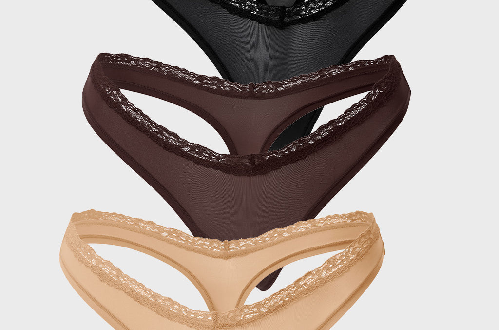 Women's V-waisted Lace Thongs 3 Pack Basic 07 (3pack)